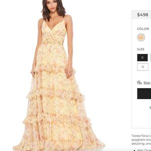 Mac Duggal Yellow Tiered Chiffon Gown Sz 2